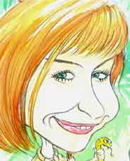 caricature of Sian Lloyd equipped for I'm a celebrity get me out of here