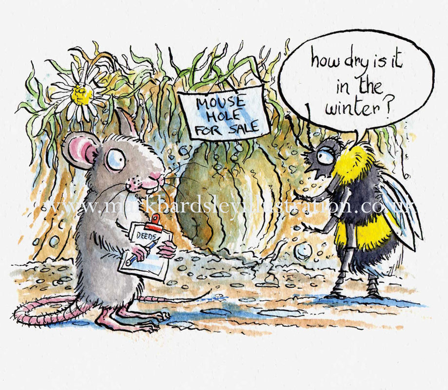 mouse and bumble bee illustration for wildlife article